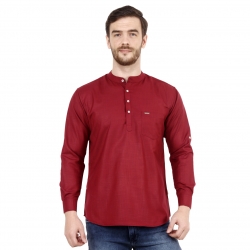 Mens Wine Red Short Kurta